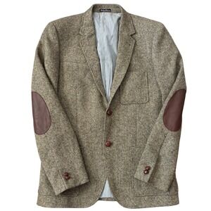 H&M Moon England Wool Tweed Blazer Sport Coat Sz 40r Brown Elbow Patches
